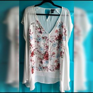 Torrid White floral sheer flowy blouse